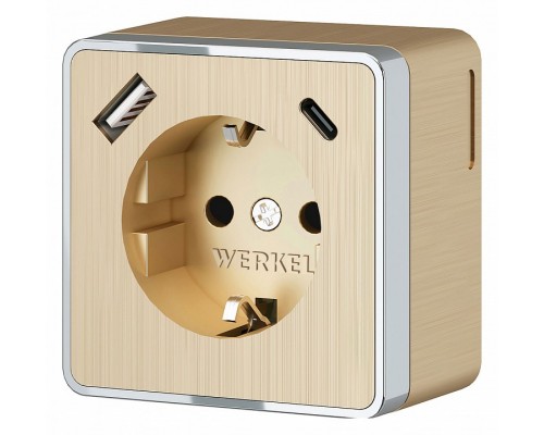 Розетка с заземлением и со шторками и USB Werkel Gallant шампань рифленый W5071710