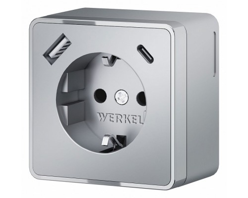 Розетка с заземлением и со шторками и USB Werkel Gallant серебряные W5071706