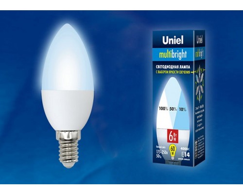 Лампа светодиодная Uniel C37 E14 6Вт 4000K LED-C37-6W/NW/E14/FR/MB PLM11WH картон