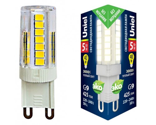 Лампа светодиодная Uniel  G9 5Вт 3000K LED-JCD-5W/3000K/G9/CL GLZ09TR картон