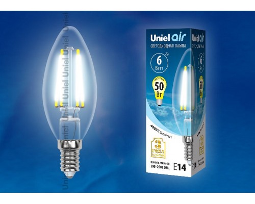 Лампа светодиодная Uniel Air E14 6Вт 4000K LED-C35-6W/NW/E14/CL GLA01TR картон