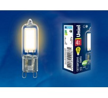 Лампа светодиодная Uniel LED-JCD G9 4Вт 3000K LED-JCD-4W/WW/G9/CL GLZ01TR картон