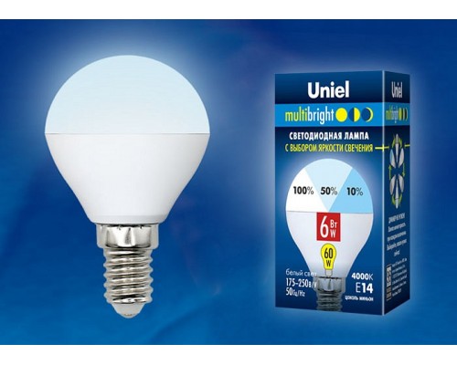 Лампа светодиодная Uniel G45 E14 6Вт 4000K LED-G45-6W/NW/E14/FR/MB PLM11WH картон